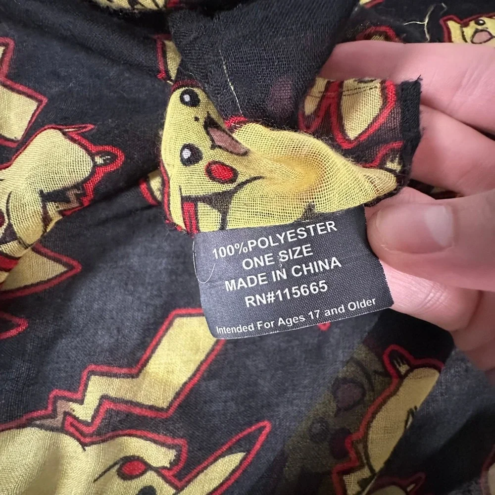 Pokemon Pikachu Scarf One Size Black Unisex Polyester Gauze Wrap 72x42